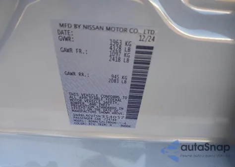 2025 Nissan Altima Sr Fwd z USA, uszkodzony, nr VIN 1N4BL4CV7SN354057